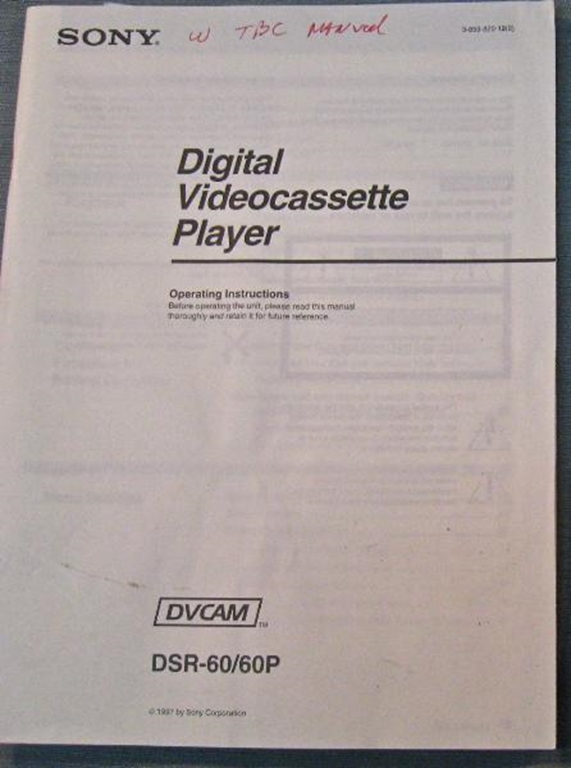 Picture of Sony DSR-60/60P Operation Instructions Manual with TBC/r220 Instruction Manual