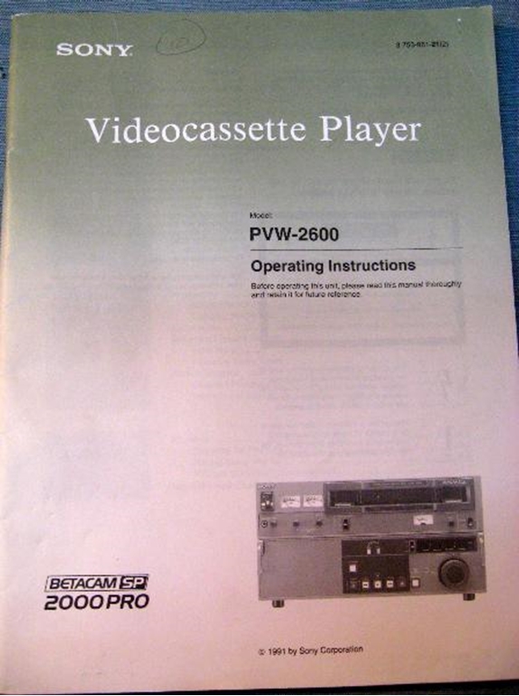 Picture of Sony PVW-2600 Operating Instructions Manual 