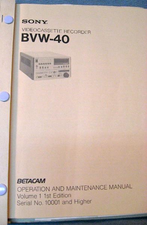 Picture of Sony BVW-40 Operation & Maintenance Manual Vol 1, 1st Ed.