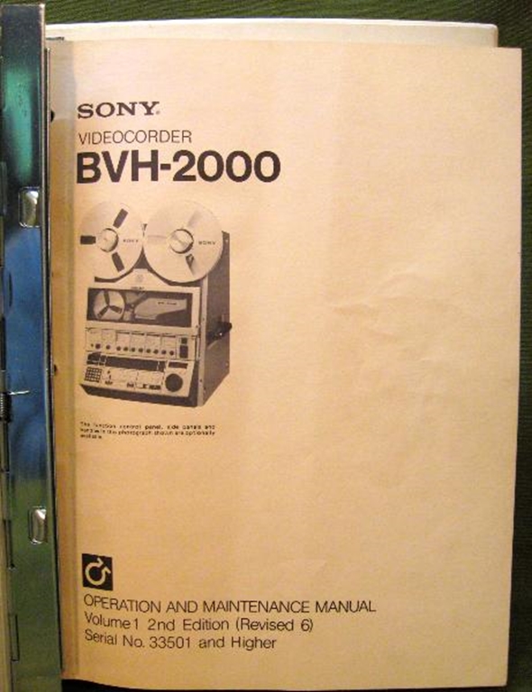 Picture of Sony BVH-2000 Operation and Maintenance Manual Volume 1 2nd Edition (Revised 6)