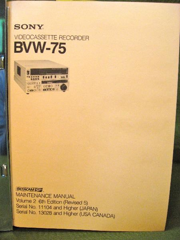 Picture of Sony BVW-75 Maintenance Manual Volume 2 6th Edition (Revised 5)