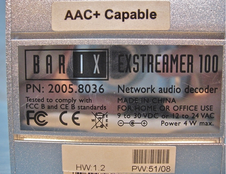 Picture of BARIX ExStreamer 100 Nework Audio Decoder