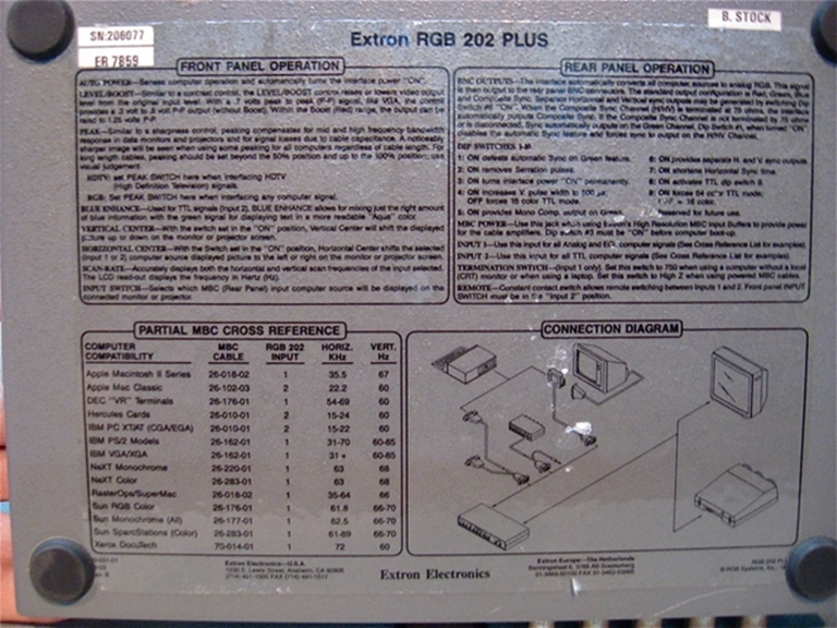 Picture of Extron RGB 202 Plus MX/VS sn206077