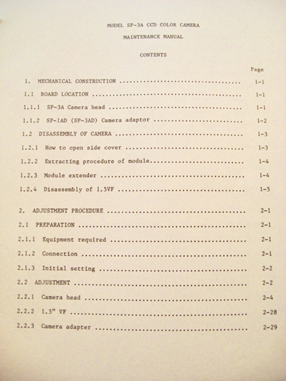 Picture of NEC SP-3 CCD Camera Manual