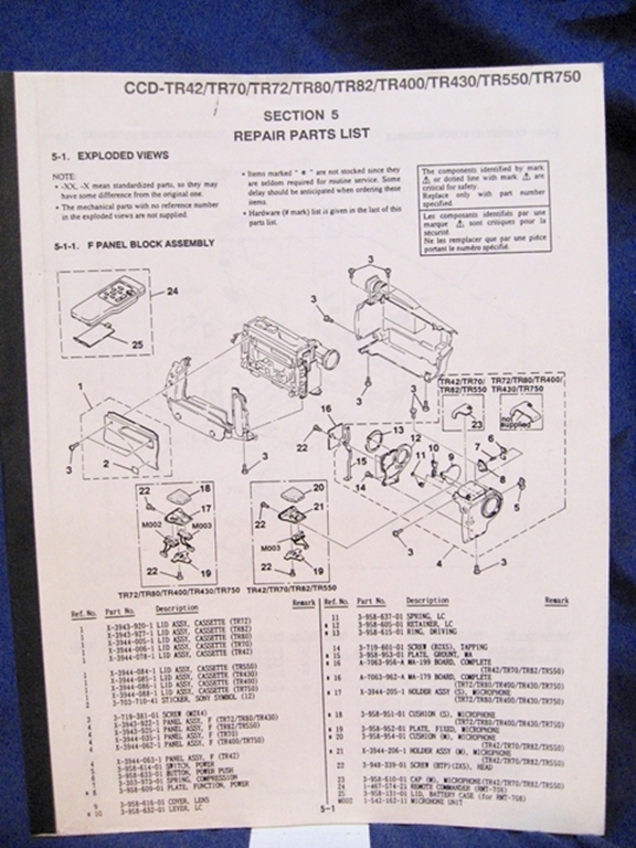 Picture of Sony CCDTR42,TR70,TR72,TR80,TR82,TR400 Service/Repair Manuals