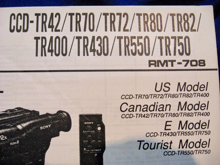 Picture of Sony CCDTR42,TR70,TR72,TR80,TR82,TR400 Service/Repair Manuals