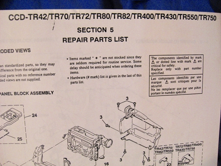 Picture of Sony CCDTR42,TR70,TR72,TR80,TR82,TR400 Service/Repair Manuals