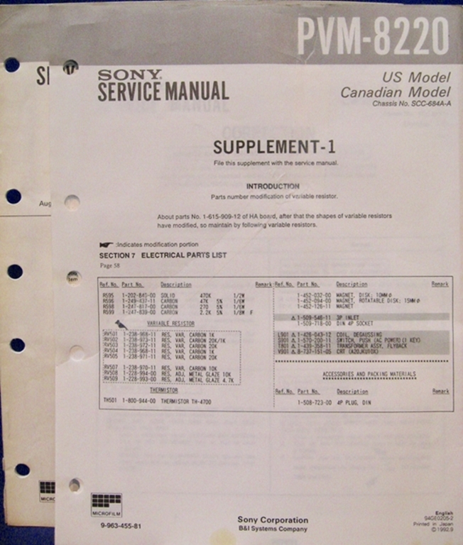 Picture of Sony PVM-8220 Service Manual 