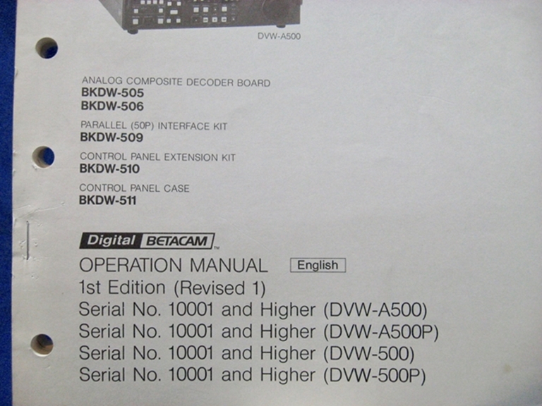 Picture of Sony DVW-A500/500/A500P/500P Operation Manual 1st Edition (Revised 4)