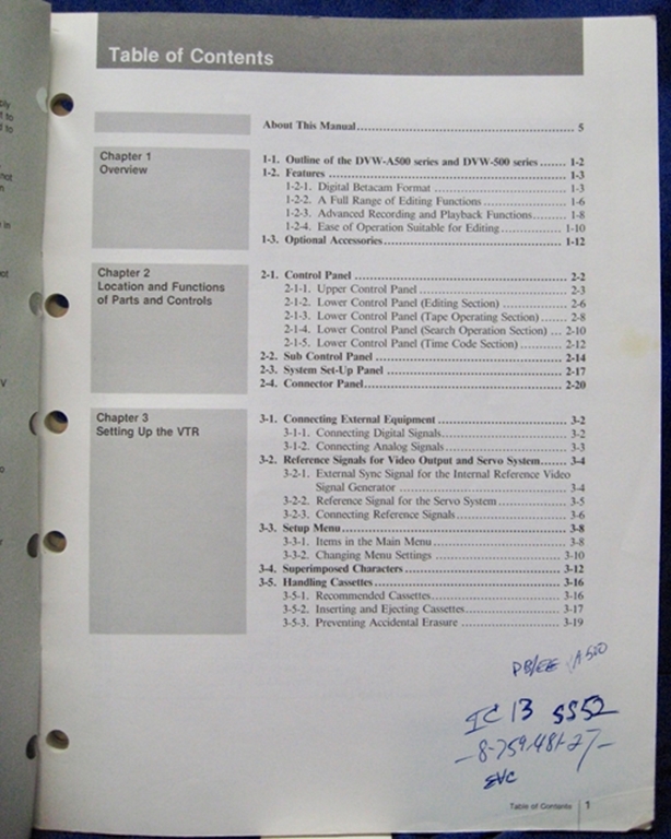 Picture of Sony DVW-A500/500/A500P/500P Operation Manual 1st Edition (Revised 4)