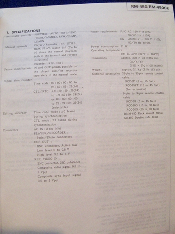 Picture of Sony RM-450/RM-450CE Service Manual pn9-955-069-01