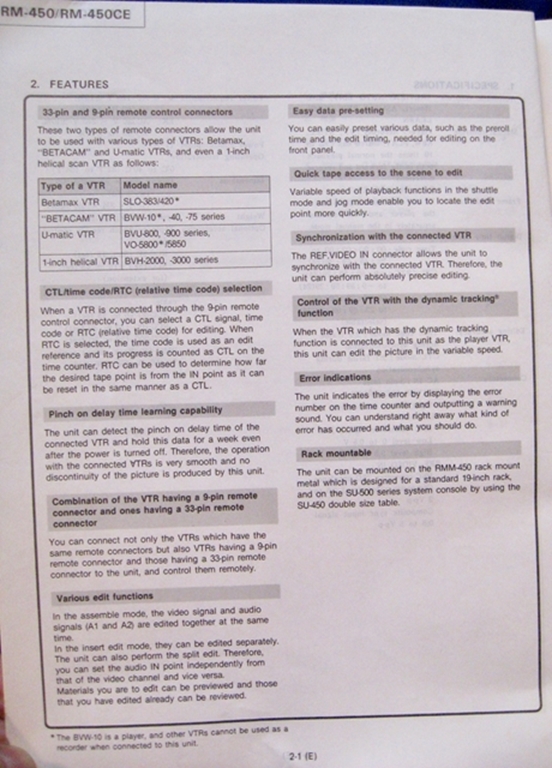 Picture of Sony RM-450/RM-450CE Service Manual pn9-955-069-01