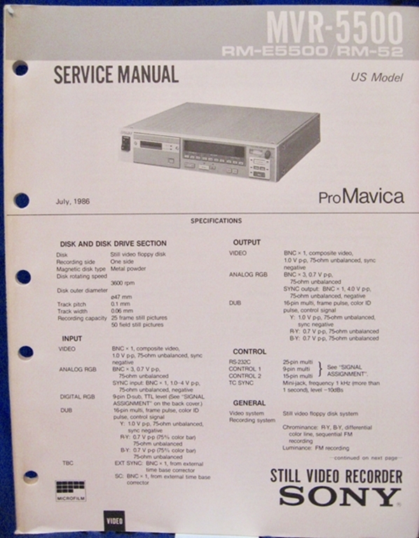 Picture of Sony MVR-5500 Service Manual
