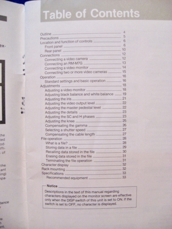 Picture of Sony CCU-M7 Operating Instructions