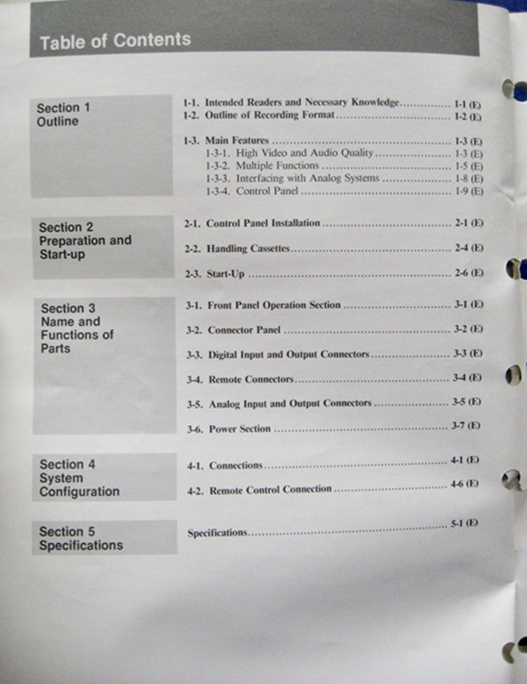 Picture of Sony DVR-20 Operation Manual 1st Edition