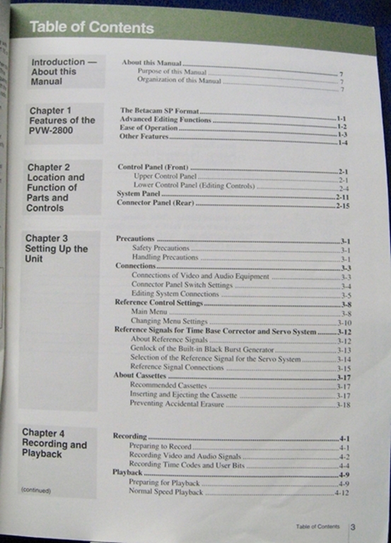 Picture of Sony PVW-2800 Operating Instructions Manual