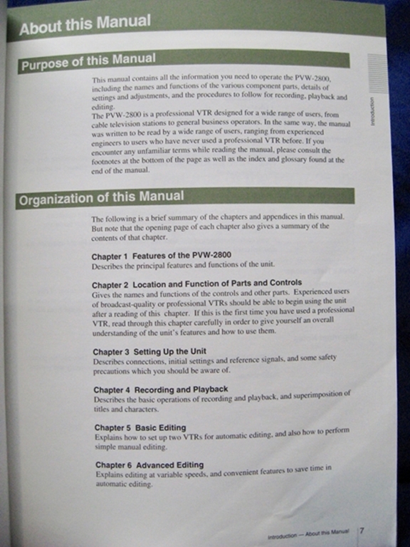 Picture of Sony PVW-2800 Operating Instructions Manual