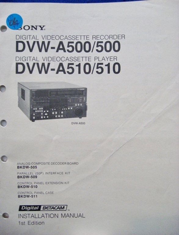 Picture of Sony DVW-A500/500 DVW-A510/510 Installation Manual 1st Edition