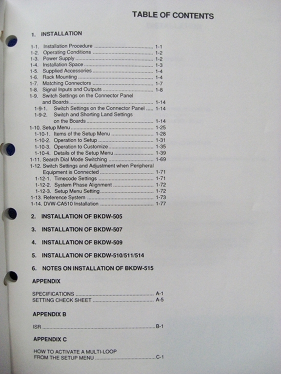 Picture of Sony DVW-A500/500/(A500/1)/(500/1)/A510/510/CA510 Installation Manual 1st Edition (Revised 5)