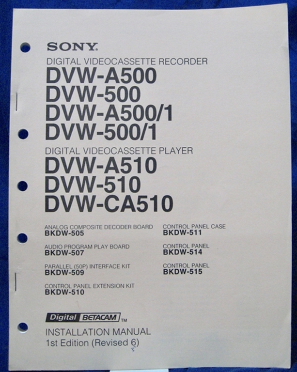 Picture of Sony DVW-A500/500/(A500/1)/(500/1)/A510/510/CA510 Installation Manual 1st Edition (Revised 6)