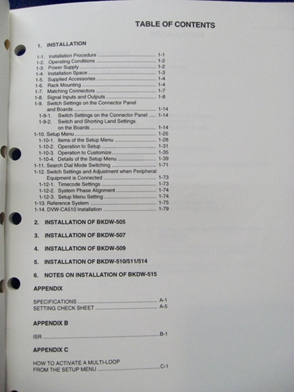 Picture of Sony DVW-A500/500/(A500/1)/(500/1)/A510/510/CA510 Installation Manual 1st Edition (Revised 6)