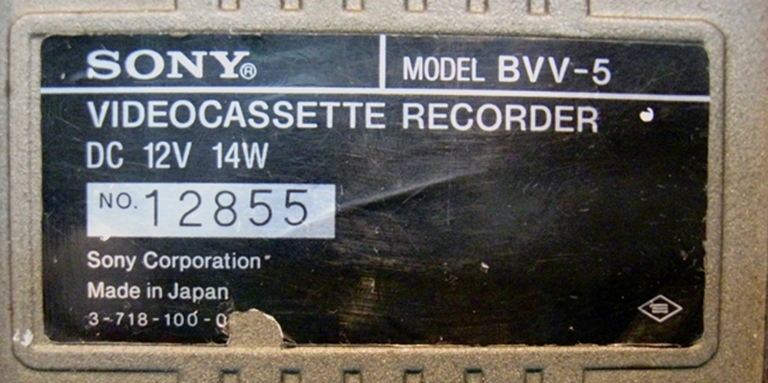 Picture of SONY BVV-5 Beta SP Back, sn12855
