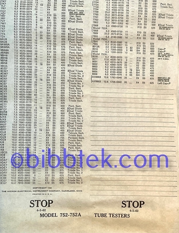 Picture of HIckok Roll Chart models 752-752A